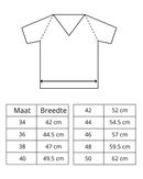 maattabel top down t-shirt met v-hals